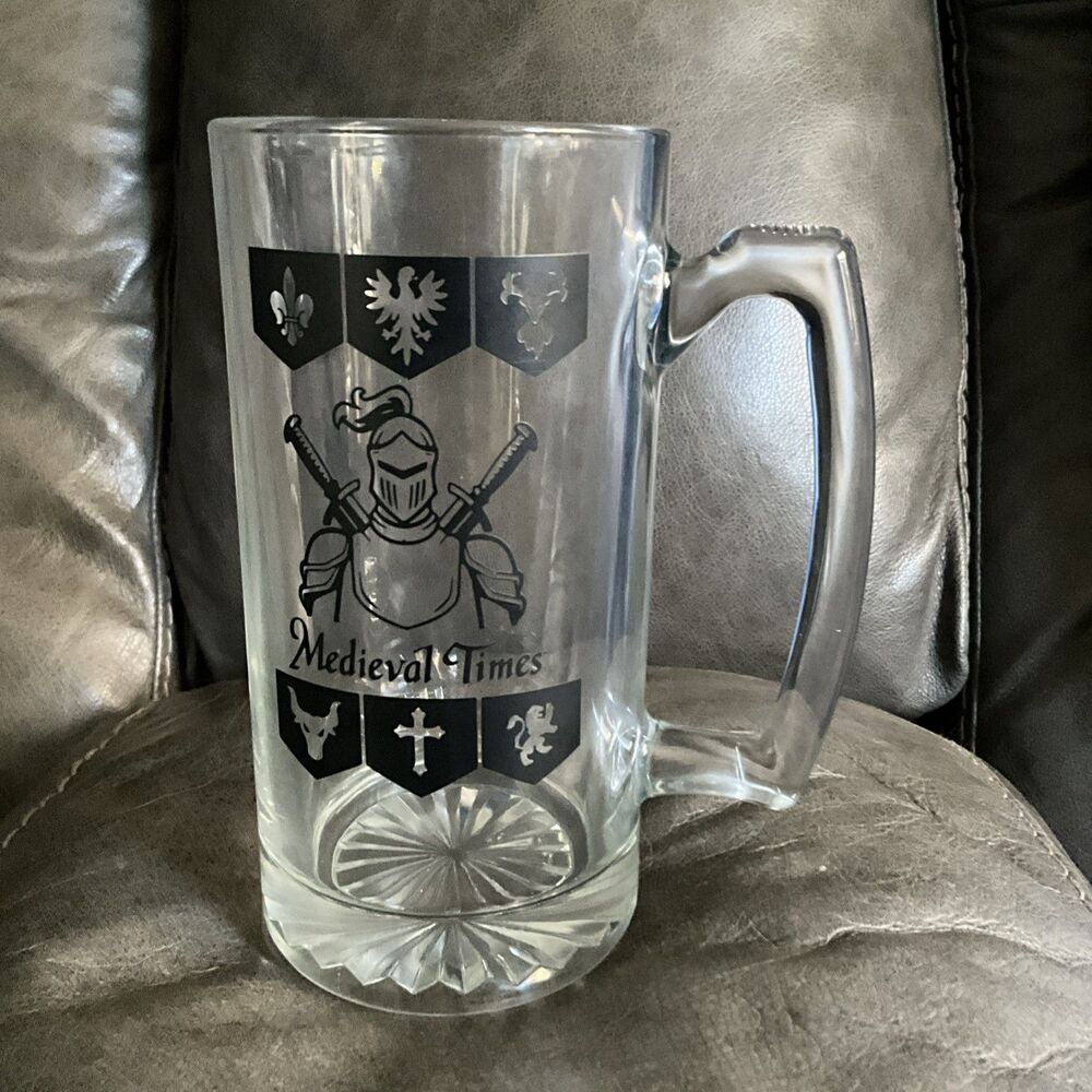 Medieval Times Clear Glass Beer Stein Mug 24oz